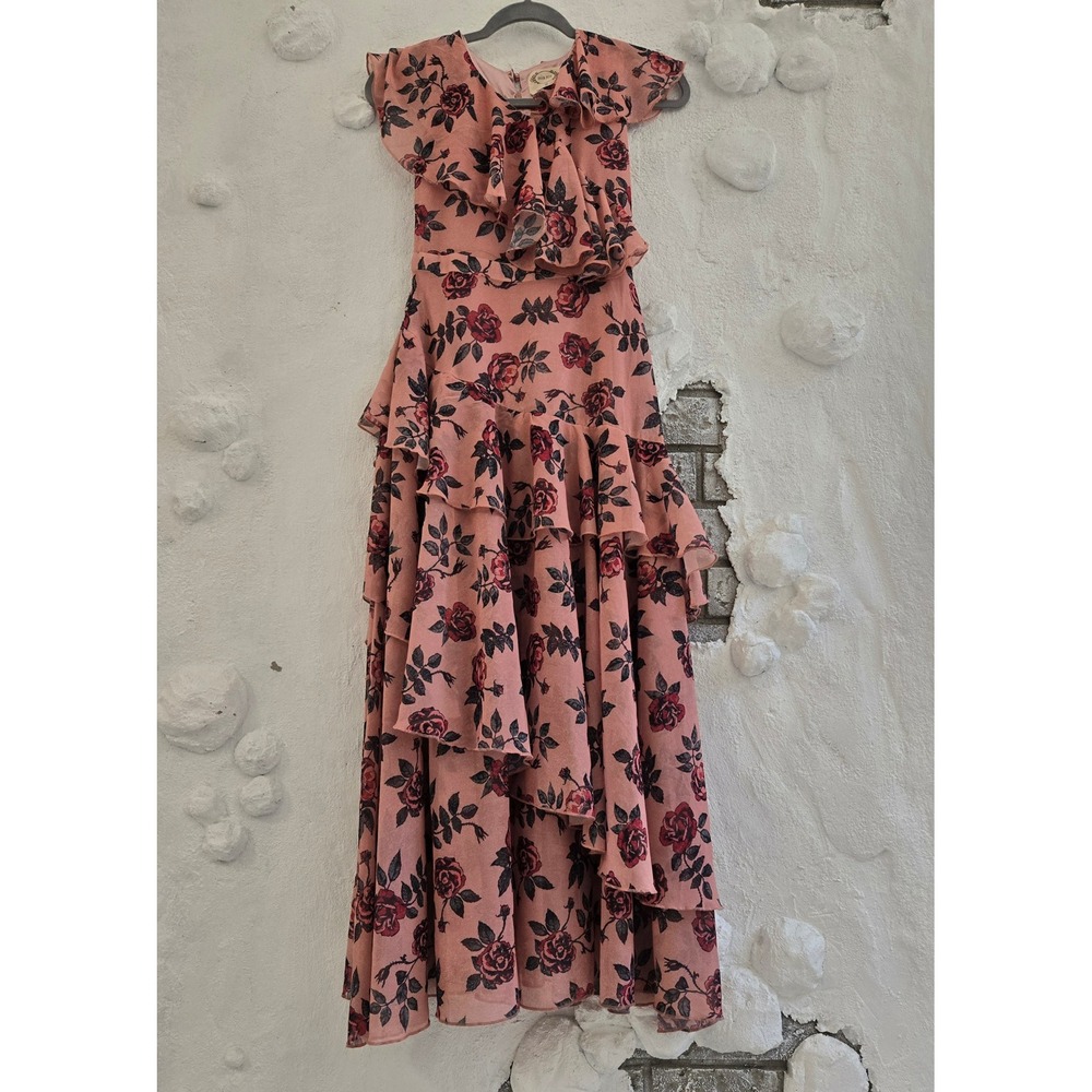 Mia Joy by Joyfolie Pink Floral Ruffle Tiered Maxi Dress Size 10 Romantic Rose